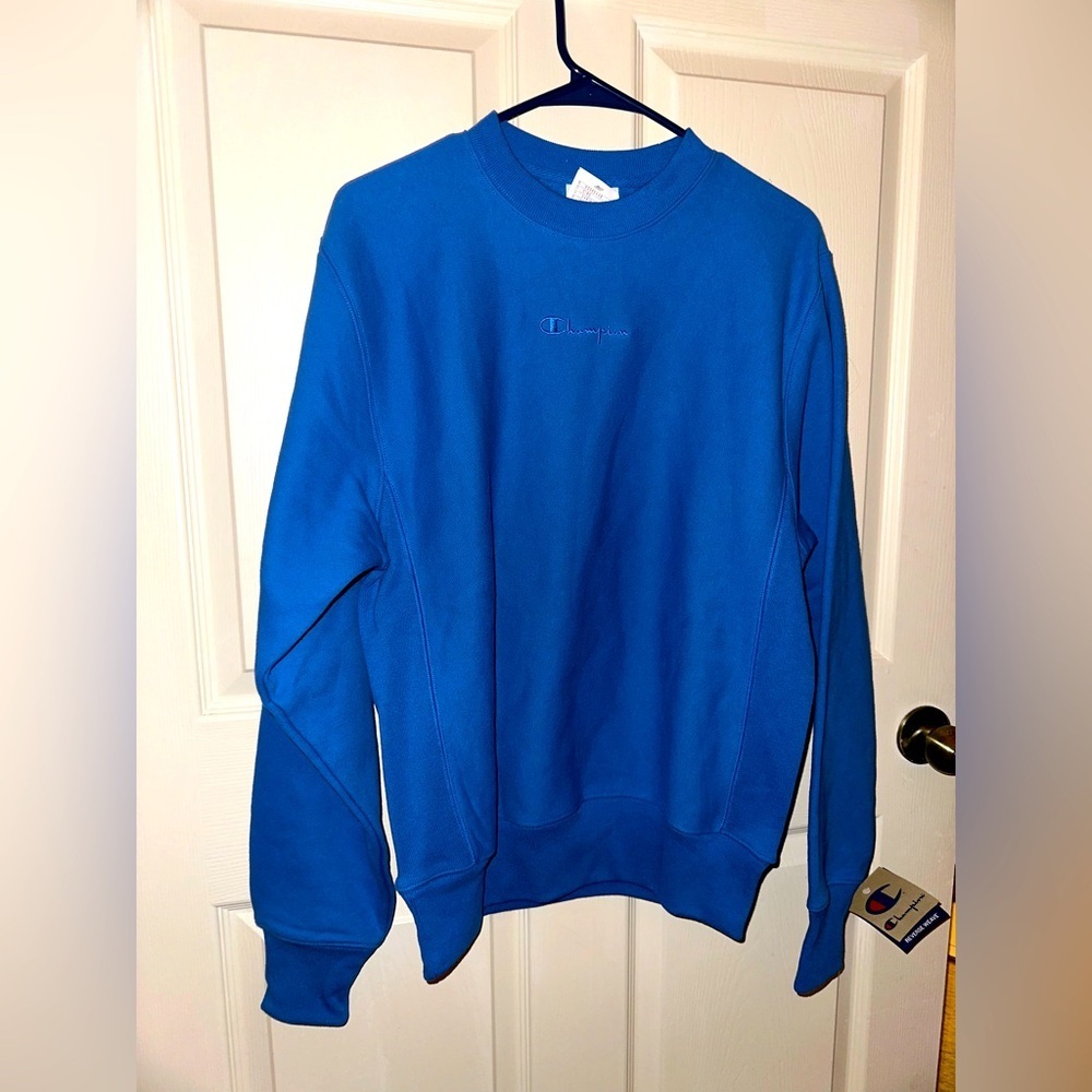 Champion Men's Blue reverse weave pullover Sweatshirt S athleisure casual